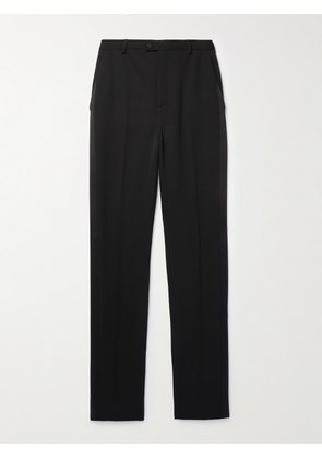 SAINT LAURENT - Tapered Silk-Trimmed Grain de Poudre Wool Trousers - Men - Black - IT 50