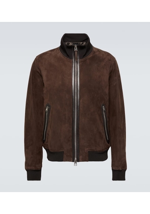 Leather-Trimmed Shell Bomber Jacket