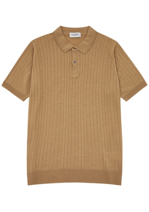 John Smedley Hoffman Cable-knit Wool Polo Shirt - Tan - L
