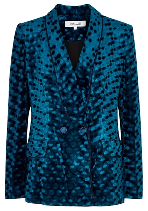 Diane Von Furstenberg Chiana Leopard-print Velvet Blazer - Dark Blue - 10 (UK14 / L)