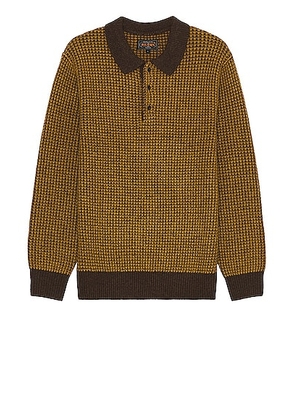Beams Plus Knit Polo in Brown & Mustard - Brown. Size M (also in ).
