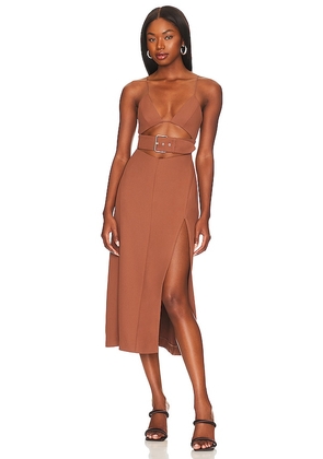 For Love & Lemons Natasha Midi Dress in Brown. Size XS.