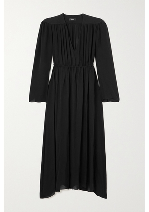 WARDROBE.NYC - Gathered Silk-voile Maxi Dress - Black - xx small,x small,small,medium,large