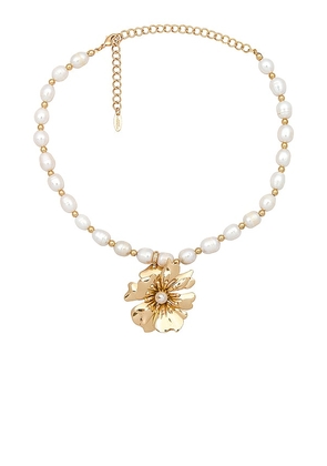 Ettika Pearl And Flower Necklace in Metallic Gold.