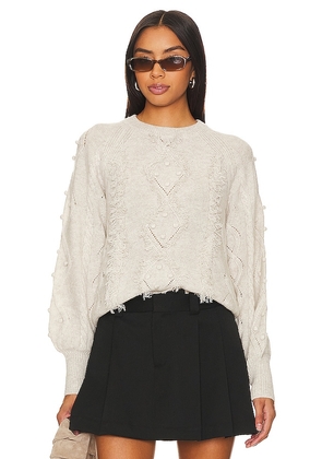 Autumn Cashmere Fringed Cable Popcorn Crew Neck in Cream. Size S, XS.