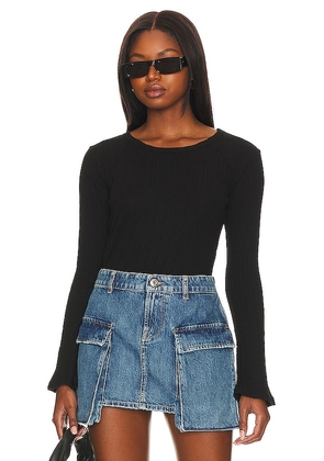 Bobi Ribbed Bell Sleeve Top in Black. Size M, S, XL.