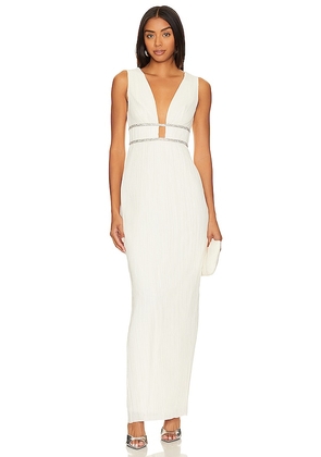 BCBGMAXAZRIA V Neck Pleated Gown in Ivory. Size 10, 2, 4, 6, 8.