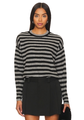Autumn Cashmere Striped Shaker Crew Neck in Charcoal. Size M, S, XS.