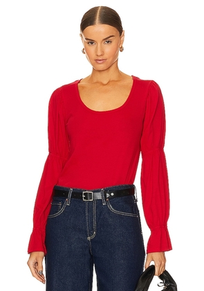 Bobi Puff Sleeve Long Sleeve in Red. Size M, S, XS.