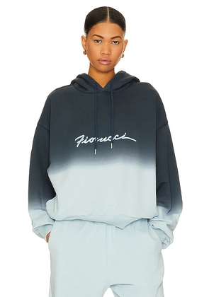 FIORUCCI Ombre Squiggle Logo Hoodie in Blue. Size M, S, XL, XS.