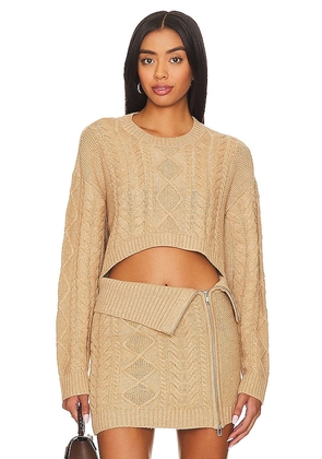 Camila Coelho Carmen Cropped Cable Crew in Tan. Size S, XL, XS.