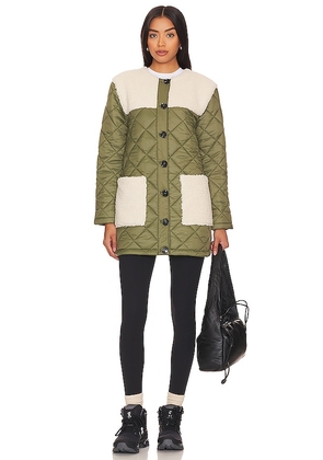 Central Park West Asher Sherpa Quilted Puffer in Olive. Size S, XS.