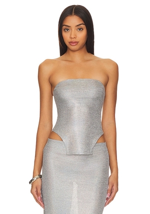 h:ours Mika Top in Metallic Silver. Size XL.