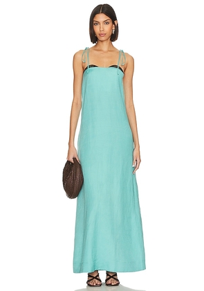 ADRIANA DEGREAS Vintage Orchid Maxi Dress in Teal. Size S.