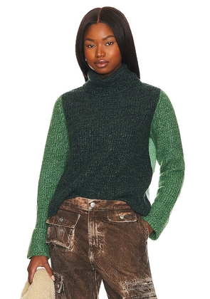 Autumn Cashmere Color Block Turtleneck in Green. Size S.