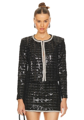 Alice + Olivia Kidman Sequin Tweed Jacket in Black. Size M, S, XL.