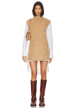 Autumn Cashmere Chunky Cable Sleeveless Tunic in Tan. Size M, S.