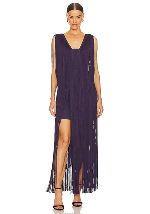 Herve Leger Plunging Fringe Gown in Purple. Size XS.