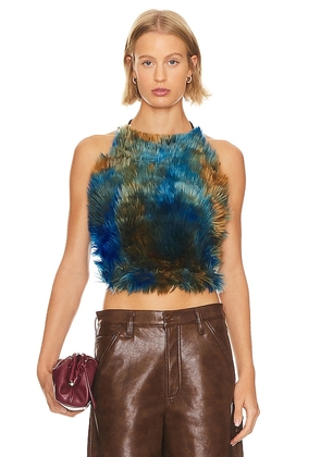 Adrienne Landau Turquoise Faux Fur Halter Top in Teal. Size M, S, XS.