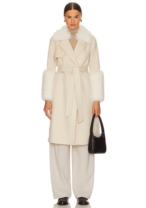Adrienne Landau Faux Fur Trim Wool Coat in Cream. Size M, S.