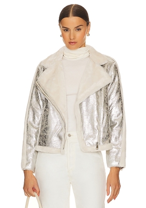 Adrienne Landau Moonstone Faux Shearling Jacket in Metallic Silver. Size M, S, XS.