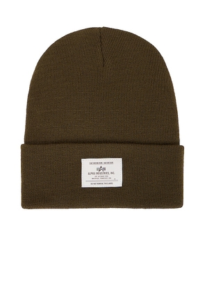 ALPHA INDUSTRIES Essential Beanie in Olive.