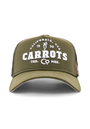Carrots Trademark Trucker Hat in Olive.