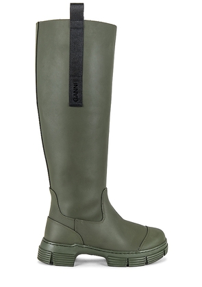 Ganni Country Boot in Olive. Size 39.