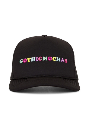 Gothicmochas Alphabet Trucker Hat in Black.