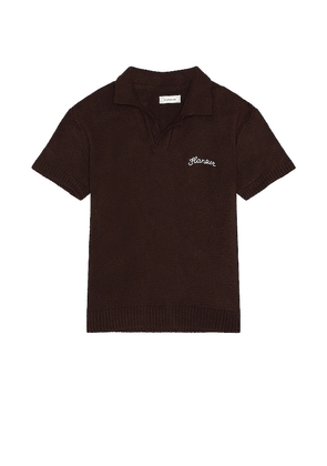 FLANEUR Signature Knit Polo in Chocolate. Size M, S, XL/1X.