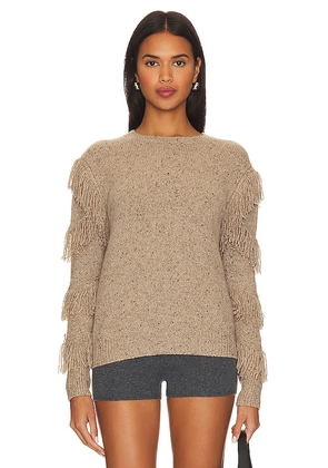 Autumn Cashmere Fringe Sleeve Crew Neck in Brown. Size S, XS.