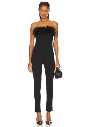 Alice + Olivia Idell Feather Jumpsuit in Black. Size 2, 4, 6, 8.