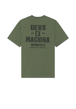 Deus Ex Machina Accuracy Tee in Olive. Size M, S, XL/1X.