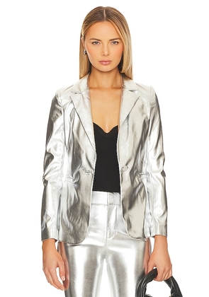 Alice + Olivia Breann Faux Leather Blazer in Metallic Silver. Size 10, 14, 4, 8.
