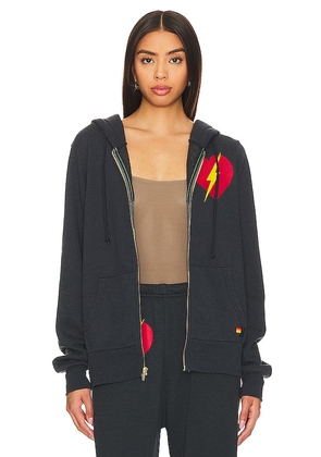Aviator Nation Bolt Heart Zip Hoodie in Charcoal. Size M, S, XS.