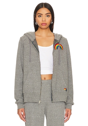 Aviator Nation Rainbow Embroidery Zip Hoodie in Grey. Size M, S, XL/1X, XS.