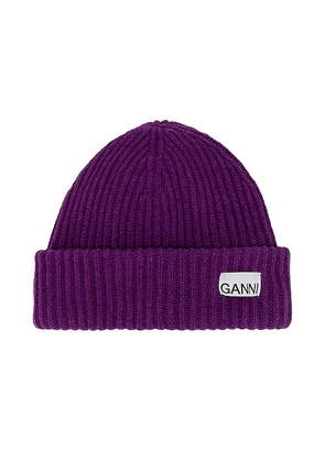 Ganni Structured Rib Beanie in Purple.