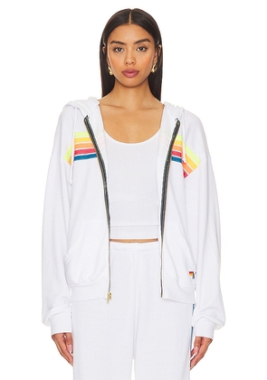 Aviator Nation 5 Stripe Zip Relaxed Hoodie in White. Size M, S.