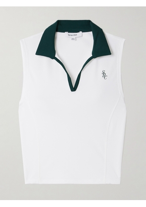 Sporty & Rich - Printed Stretch-jersey Polo Top - White - x small,small,medium,large,x large