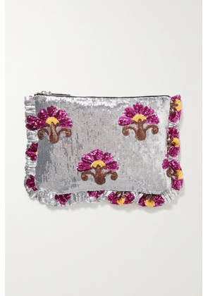 La DoubleJ - Ruffled Sequined Tulle Clutch - Silver - One size