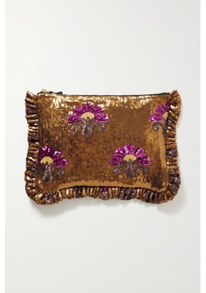 La DoubleJ - Ruffled Sequined Tulle Clutch - Gold - One size