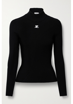 COURREGES - Reedition Embroidered Ribbed-knit Turtleneck Sweater - Black - x small,small,medium,large,x large