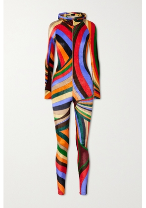 PUCCI - Hooded Printed Velvet Jumpsuit - Red - IT38,IT40,IT42