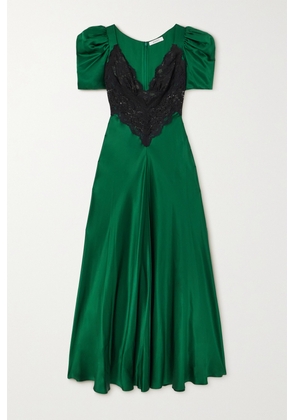 Rodarte - Lace-trimmed Silk-satin Maxi Dress - Green - US0,US2,US4,US6,US8,US10,US12