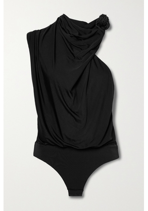 Johanna Ortiz - Sereno Alba Draped Embellished Stretch-jersey Bodysuit - Black - x small,small,medium,large,x large