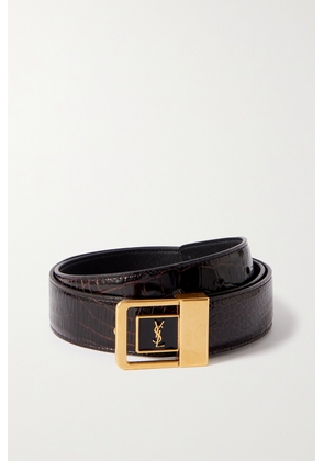 SAINT LAURENT - Croc-effect Leather Belt - Brown - 65,70,75,80,85,90,95
