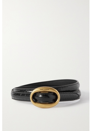 SAINT LAURENT - Croc-effect Leather Belt - Black - 65,70,75,80,85,90,95