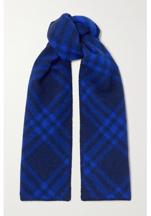 Burberry - Appliquéd Checked Brushed-wool Scarf - Blue - One size