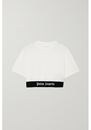 Palm Angels - Cropped Logo-print Cotton-jersey T-shirt - White - xx small,x small,small,medium,large