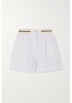 Palm Angels - Embroidered Striped Cotton Shorts - Blue - x small,small,medium
